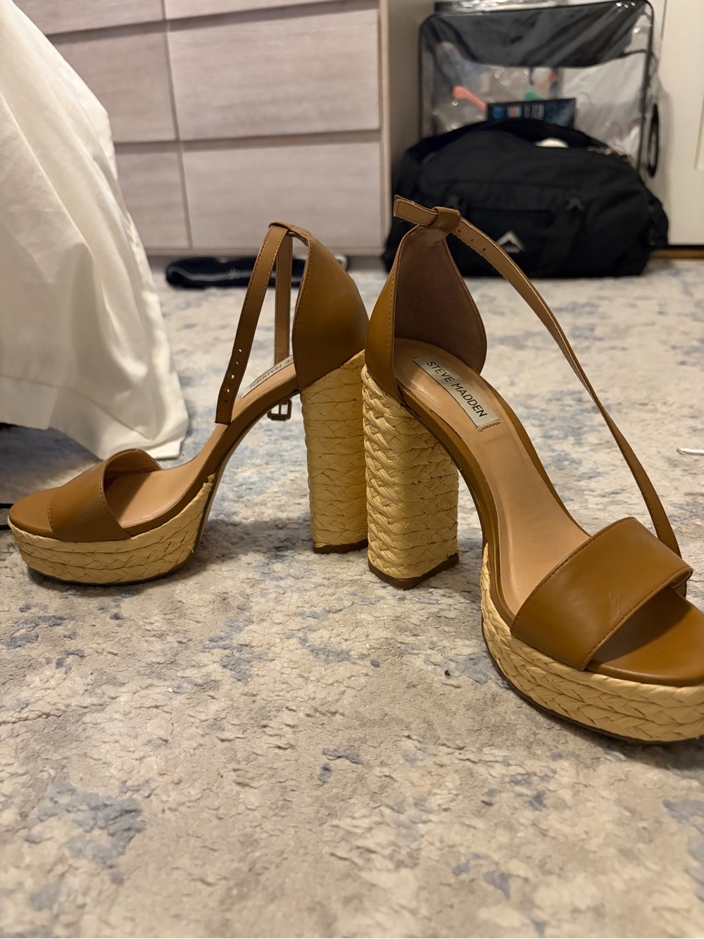 Steve Madden Tan Braided-Platform Strappy Heels - Picture 3 of 6